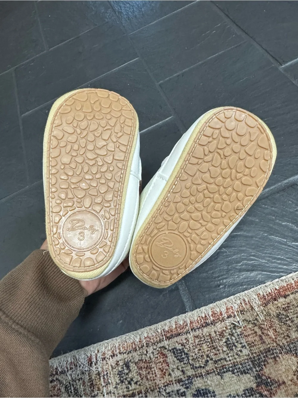 Amazon Cream Velcro Baby Sneakers with Tan Pull Tabs